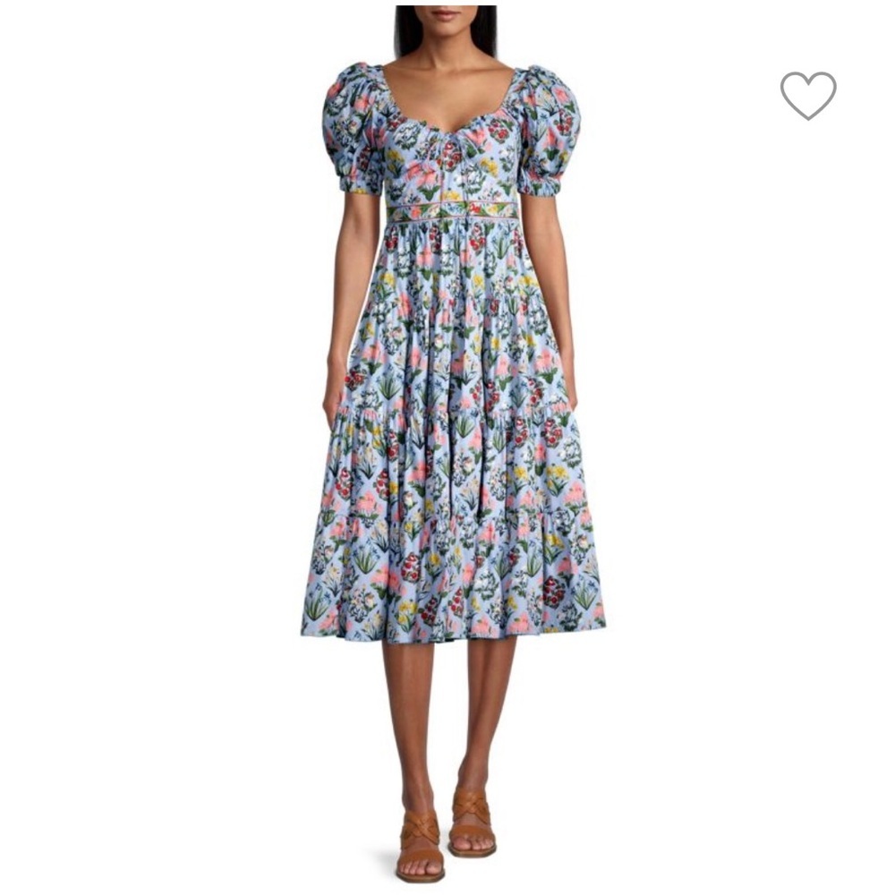 NWOT Agua Bendita Palmera Magdalena Day Midi Dress Floral Dia small reg $1195 - Picture 6 of 9